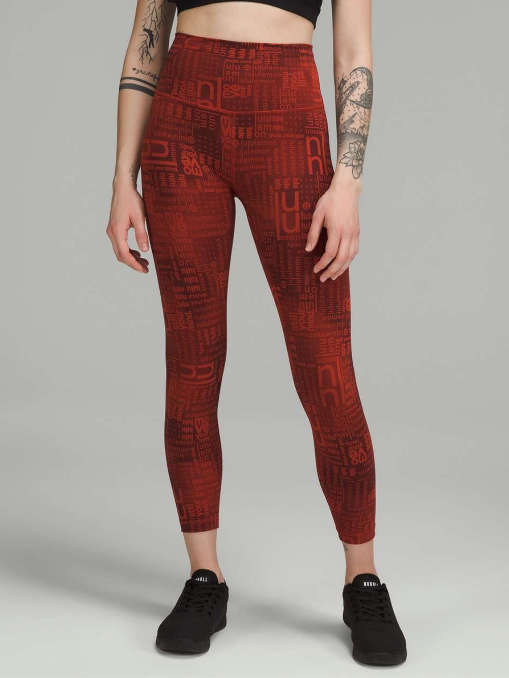 Lululemon Wunder Train High Rise Red Logo Leggings